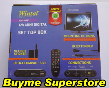 Buyme.com.au - Wintal Mini HD Digital Set Top Box. 12V Portable Unit. Model: STB12VHD. Wintal STB12VHD set top box. INCLUDES * 3.5mm to 3x RCA AV lead * 3.5mm to 3x RCA component lead * Remote control * Power supply * User manual * IR extender * Velcro stickers * 12 Months Wintal (Australian) Warranty