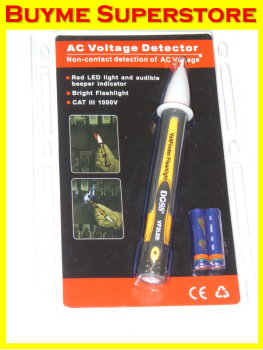 Buyme.com.au - DOSS AC Voltage Detector with Flashlight. Includes Batteries * Dual function: Voltage Finder and Flashlight * Extremely easy to use, just hold the detector close toa source to see whether there is any voltage going through it or not. Non-contact means safety * Rugged, double molded case * Bright white LED flashlight with built-in On/Off button * Flashing red LED light indicator * Compact and lightweight design with pocket clip * For use with 50/60Hz circuits * Includes 2x "AAA" batteries