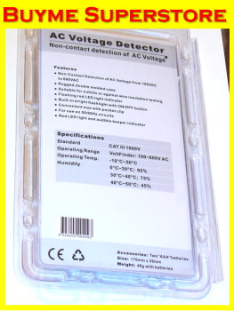 Buyme.com.au - DOSS AC Voltage Detector with Flashlight. Includes Batteries * Dual function: Voltage Finder and Flashlight * Extremely easy to use, just hold the detector close toa source to see whether there is any voltage going through it or not. Non-contact means safety * Rugged, double molded case * Bright white LED flashlight with built-in On/Off button * Flashing red LED light indicator * Compact and lightweight design with pocket clip * For use with 50/60Hz circuits * Includes 2x "AAA" batteries