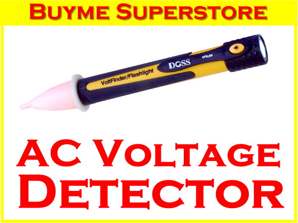 Buyme.com.au - DOSS&nbsp;AC&nbsp;Voltage Detector with Flashlight. Includes Batteries * Dual function: Voltage Finder and Flashlight * Extremely easy to use, just hold the detector close toa source to see whether there is any voltage going through it or not. Non-contact means safety * Rugged, double molded case * Bright white LED flashlight with built-in On/Off button * Flashing red LED light indicator * Compact and lightweight design with pocket clip * For use with 50/60Hz circuits * Includes 2x "AAA" batteries